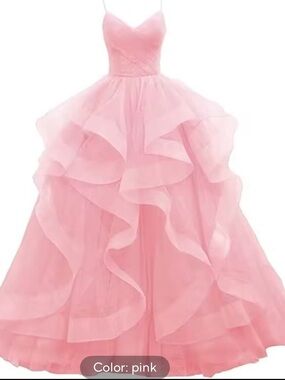 Pink Ruffled Ball Gown Spaghetti Strap Dress